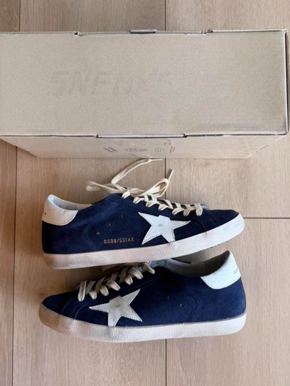 Golden Goose Super-Star Navy Suede Sneakers White Star Men's US 10
